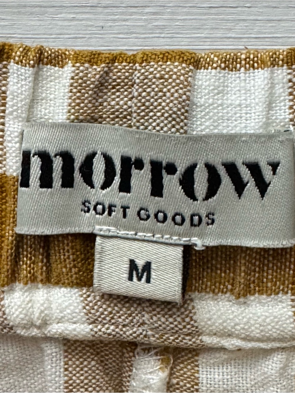 Morrow Linen Gingham Pants Brown White Wide Leg M - Picture 5 of 7
